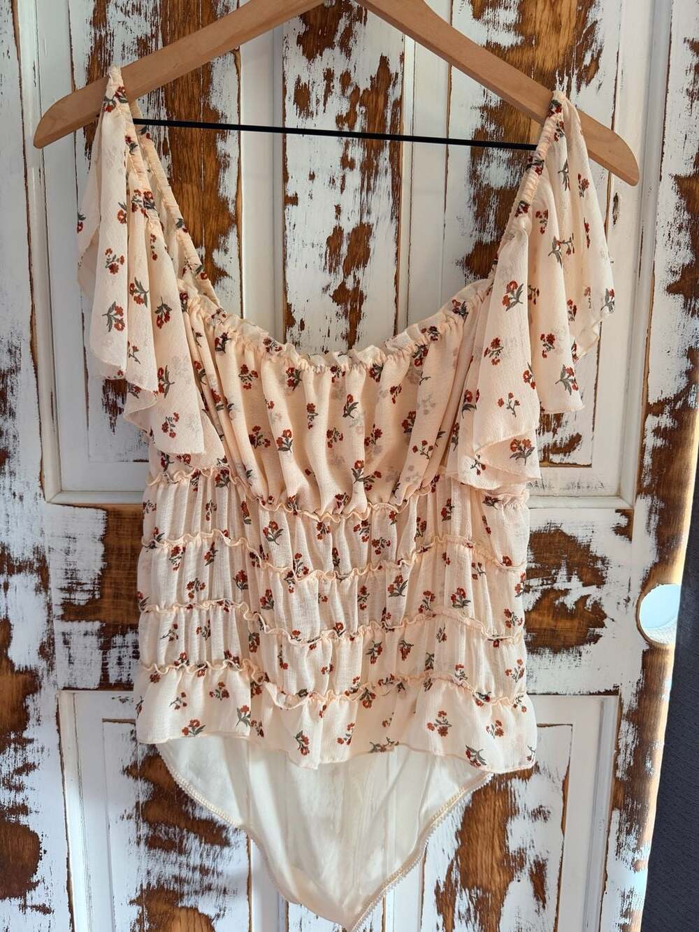 Intimately Free People Juliet Ruffle Sheer Floral Bodysuit Coquette Boho Romance - Picture 2 of 6